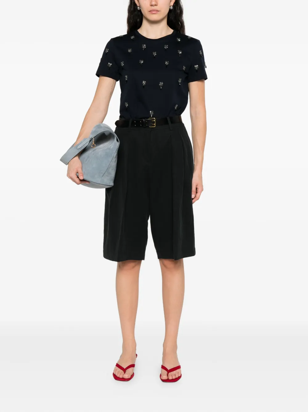 Max Mara Embellished Short-sleeved T-shirt In Blue