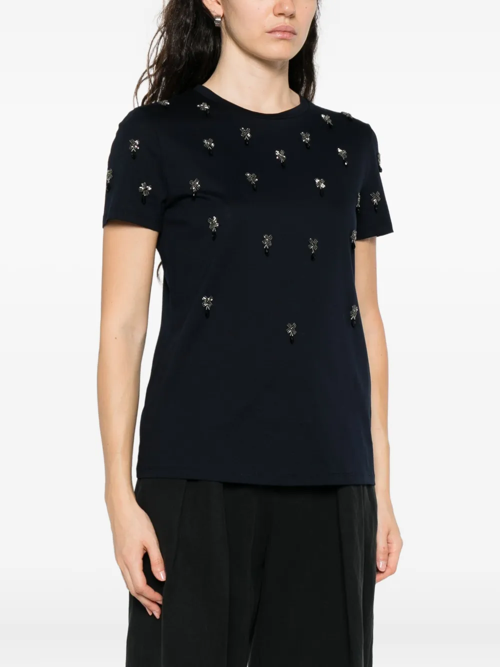 Max Mara Embellished Short-sleeved T-shirt In Blue
