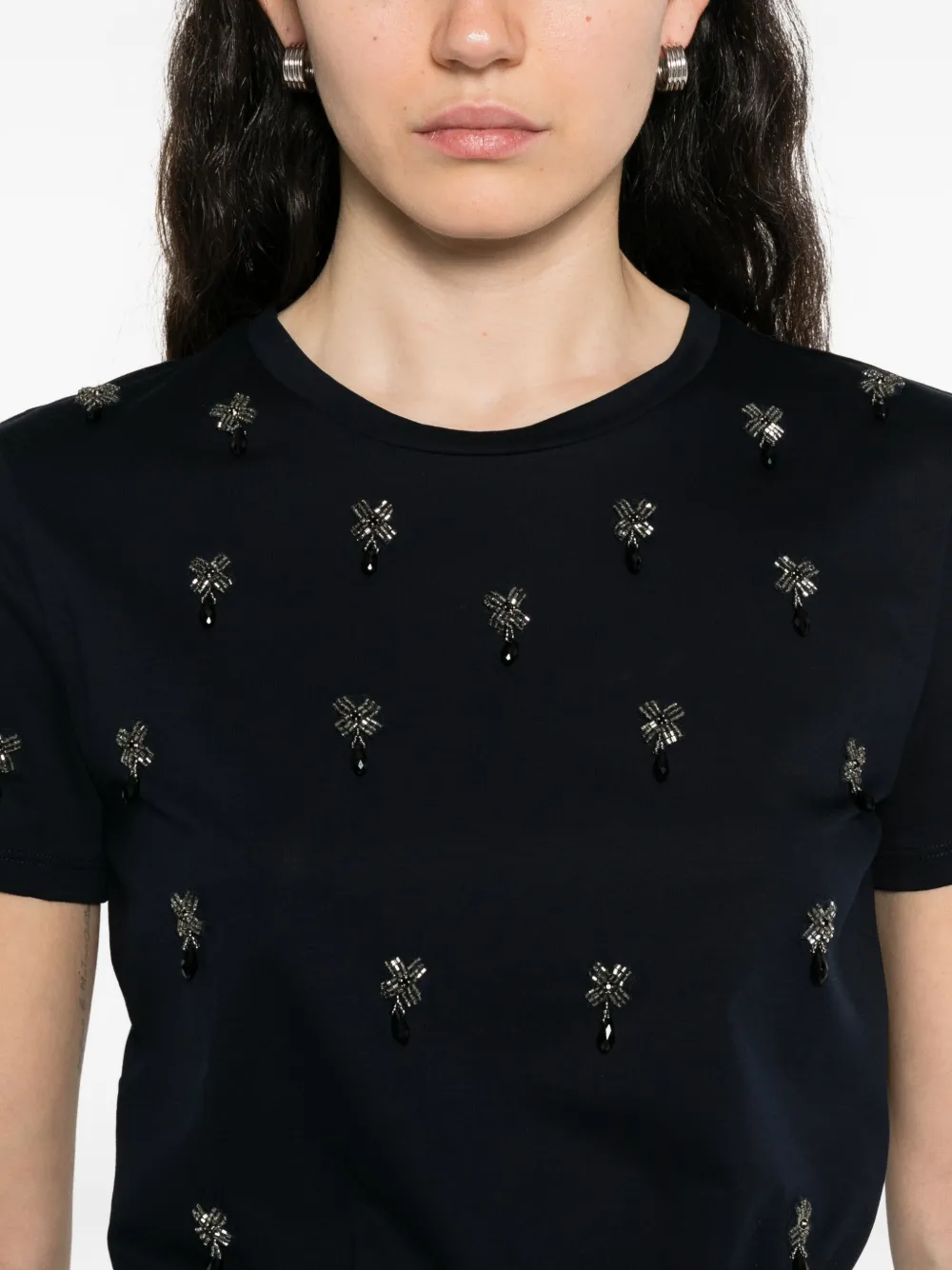 Max Mara Embellished Short-sleeved T-shirt In Blue