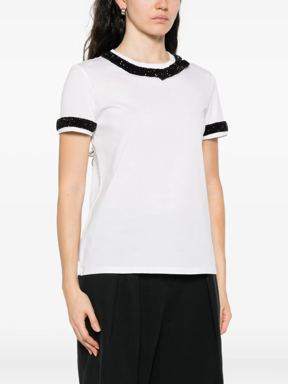 Max Mara Embellished-neckline Cotton T-shirt In White