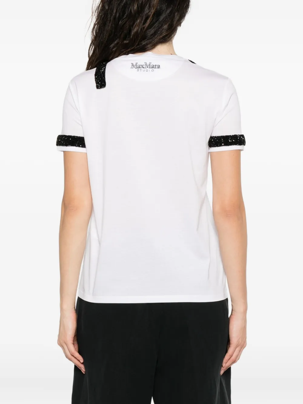 Max Mara Embellished-neckline Cotton T-shirt In White