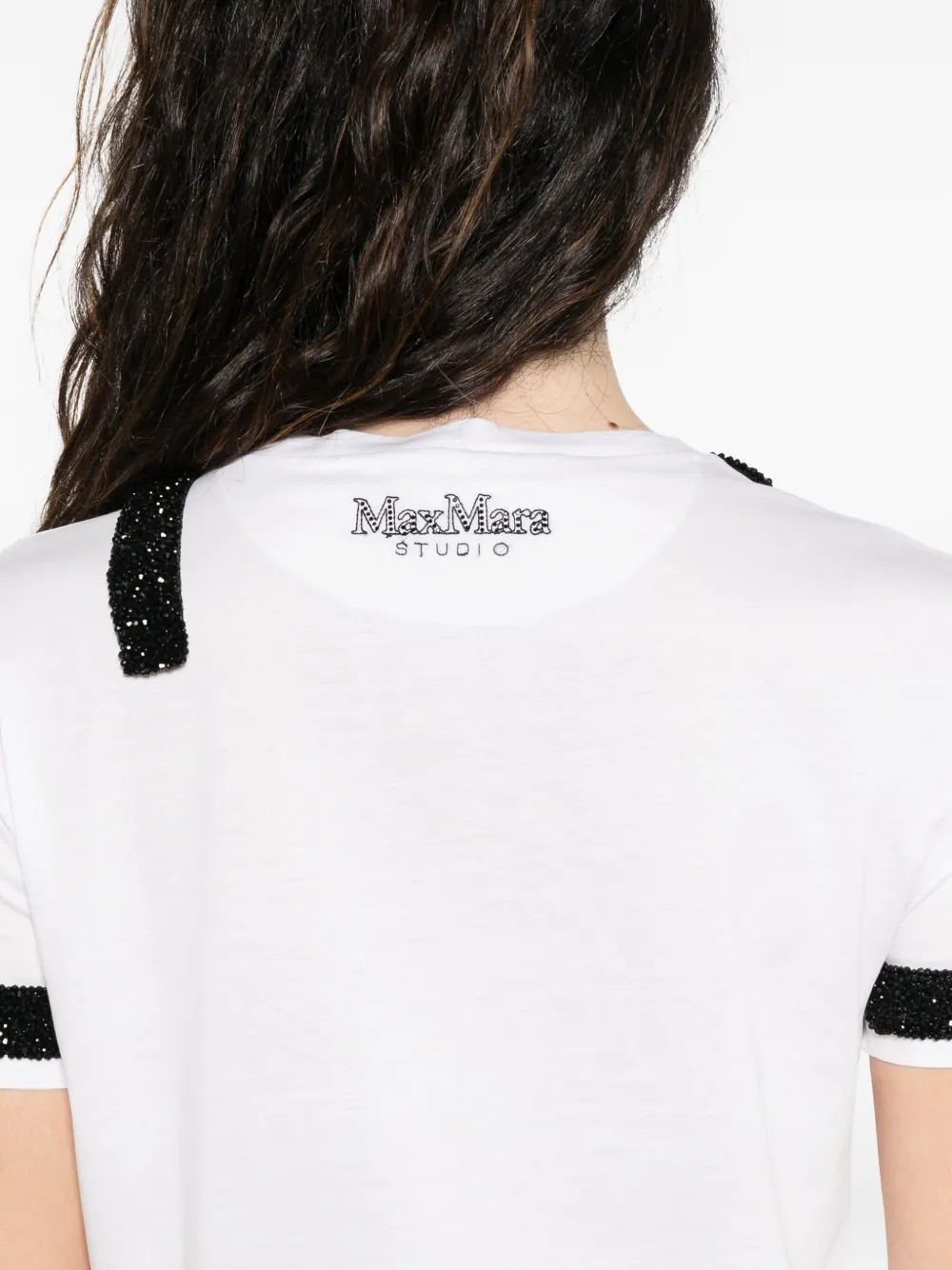 Max Mara Embellished-neckline Cotton T-shirt In White