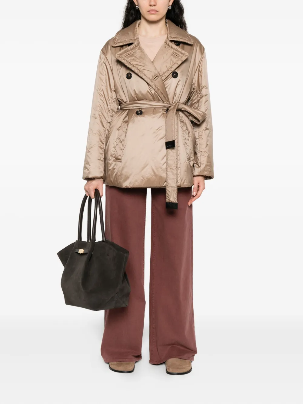 Max Mara Jack met ceintuur en dubbele rij knopen Beige
