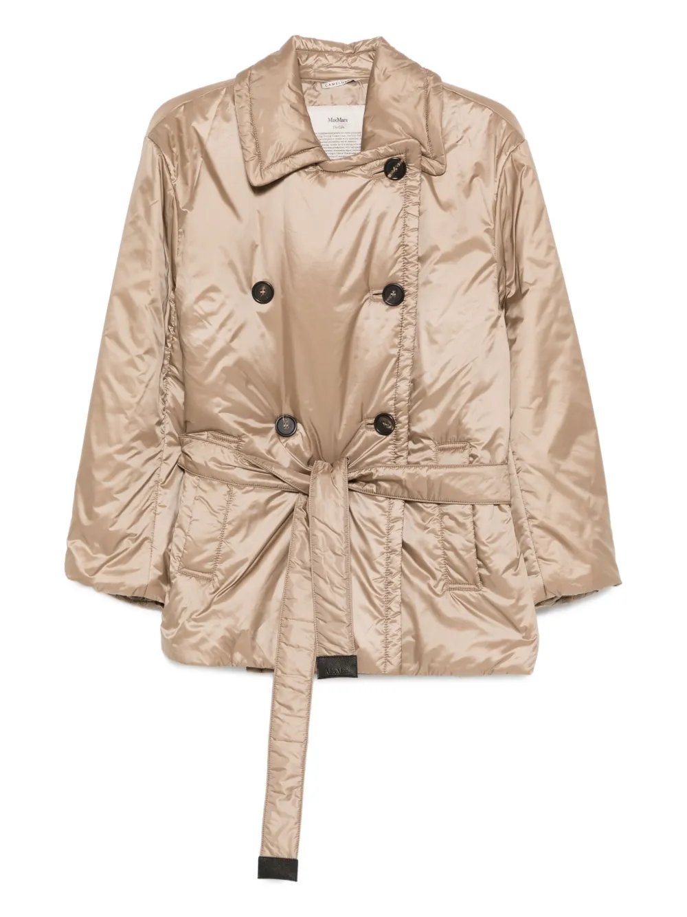 Max Mara Jack met ceintuur en dubbele rij knopen Beige