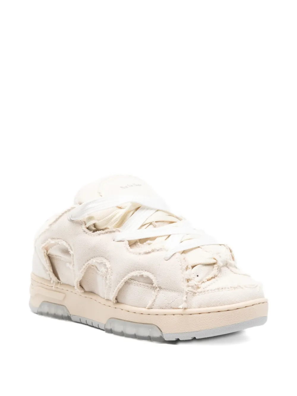 SANTHA logo-detail frayed canvas sneakers Neutrals