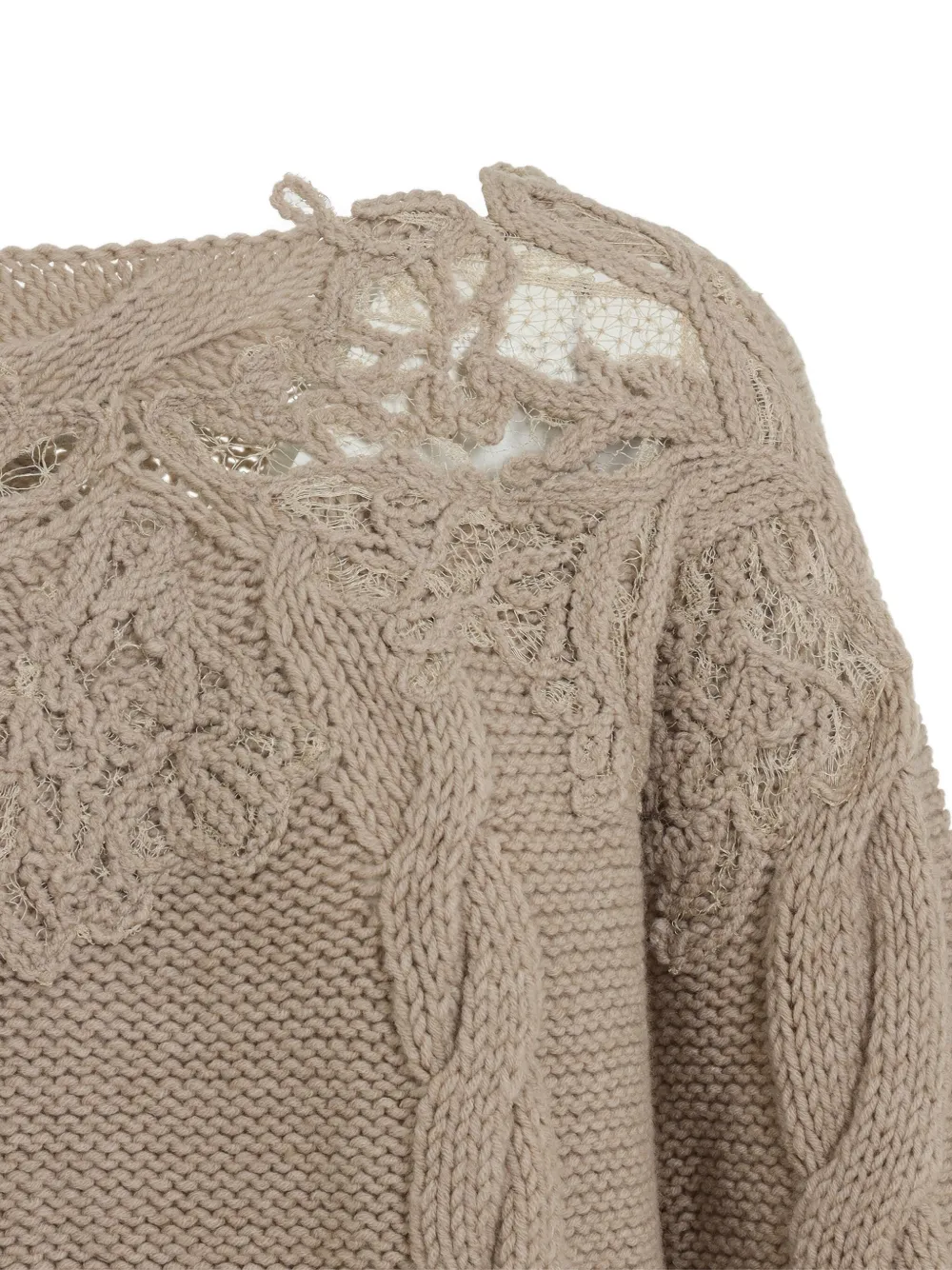 Ermanno Scervino Kabelgebreide trui met kant Bruin