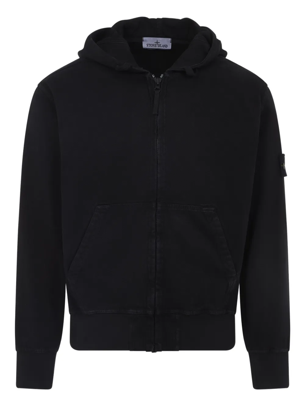Stone Island logo-patch zip-up hoodie Zwart