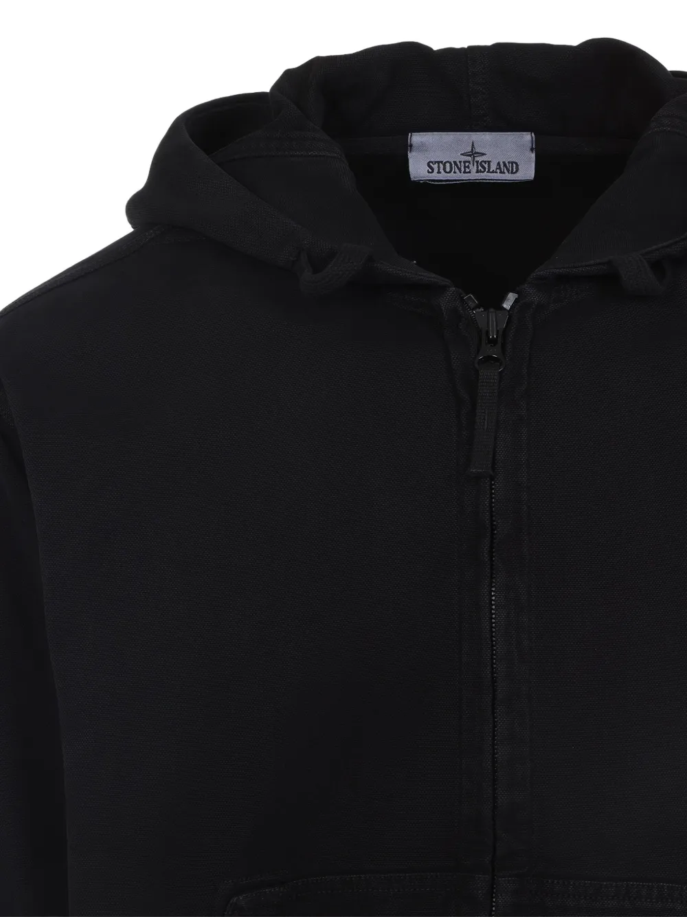 Stone Island logo-patch zip-up hoodie Zwart