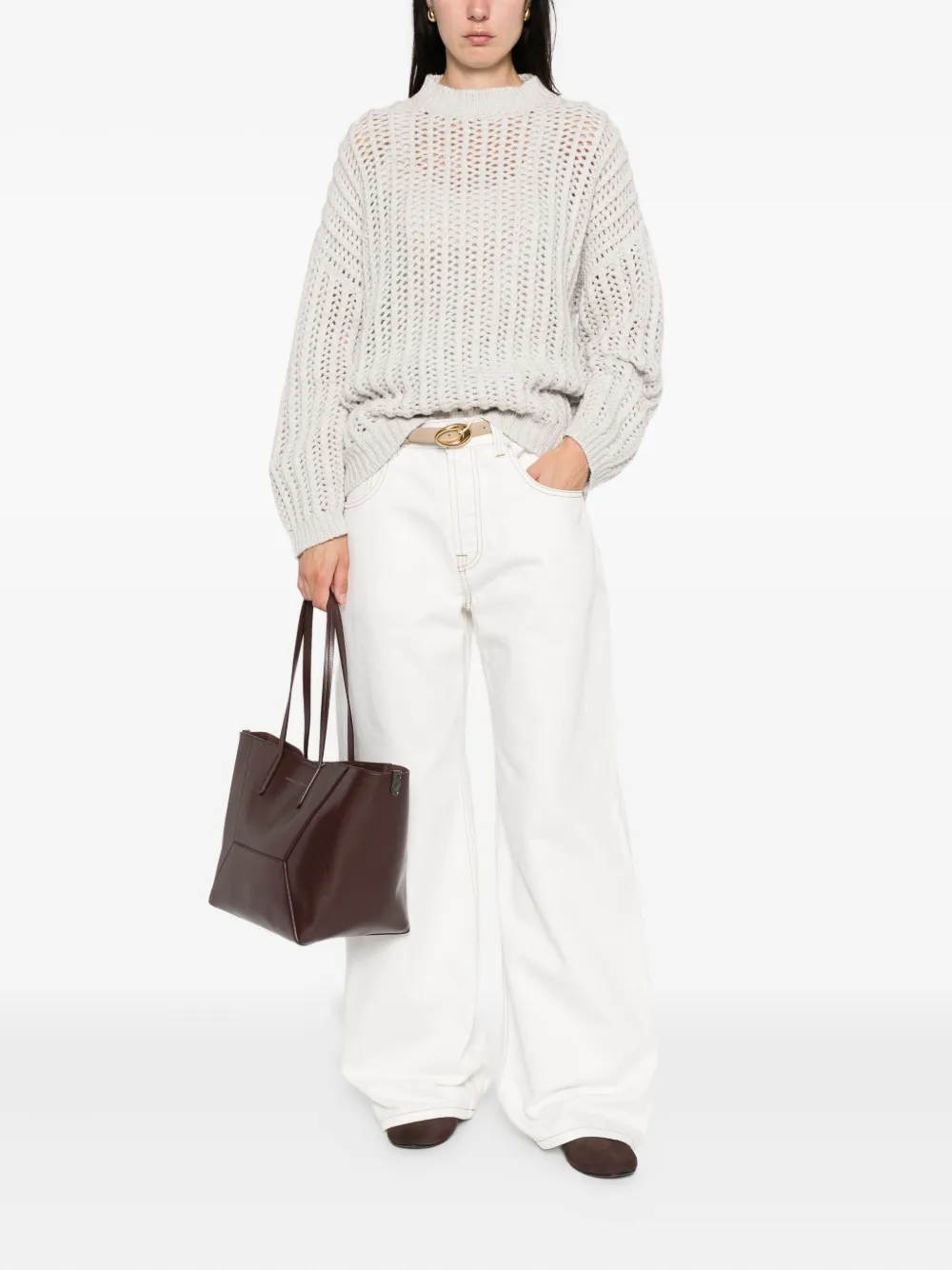 Brunello Cucinelli Open-knit Sweater In White