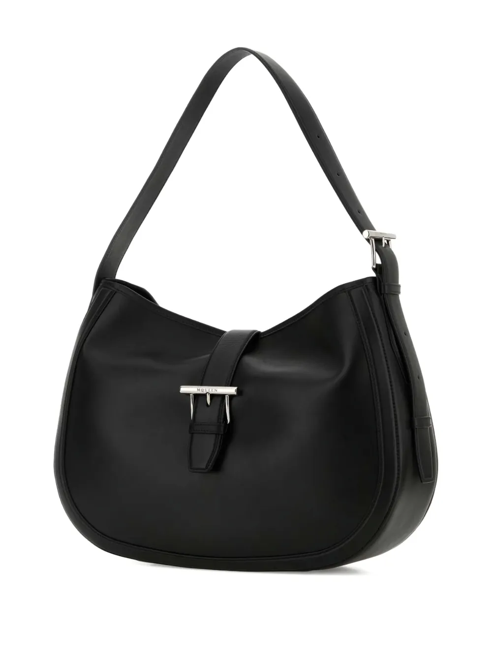 Alexander McQueen Leren schoudertas met T-gesp Zwart