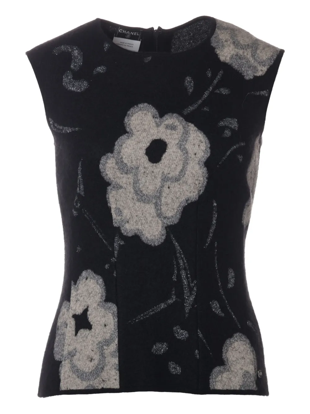 CHANEL Pre-Owned sleeveless floral-motif top | Black | Image 1