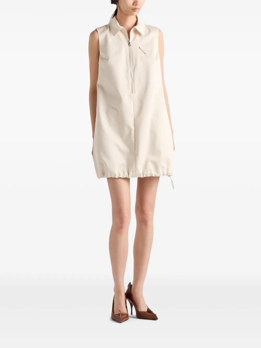 Prada Mini-jurk met halve rits en trekkoord Beige