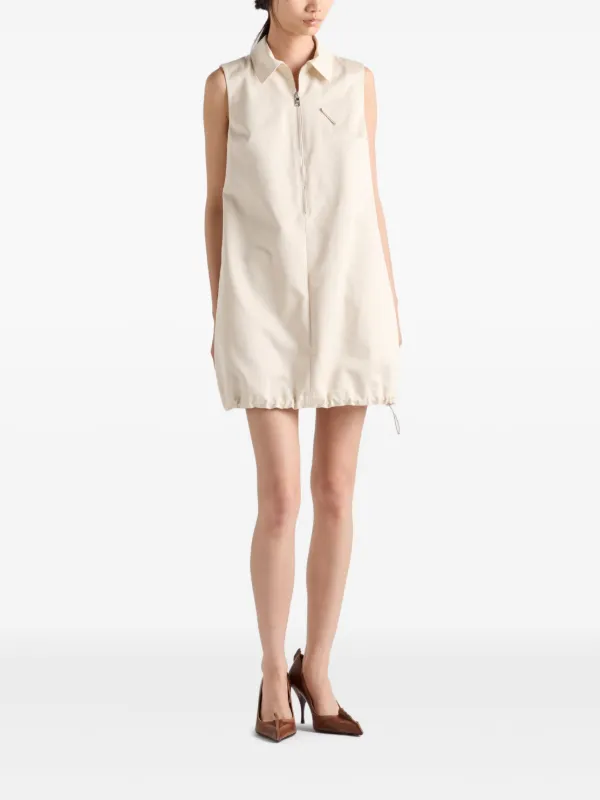 【関税&送料込み】Prada Drawstring-Hem Mini Dress Prada half-zip drawstring-hem Mini Dress | Neutrals | FARFETCH