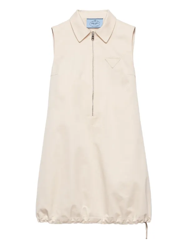 【関税＆送料込み】Prada Drawstring-Hem Mini Dress Prada half-zip drawstring-hem Mini Dress | Neutrals | FARFETCH