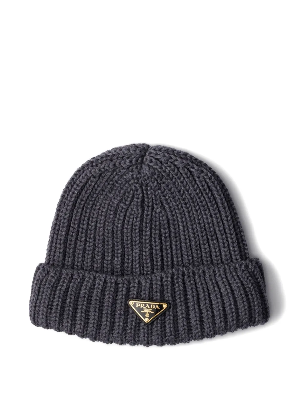 Prada Geribbelde muts met logo Grijs
