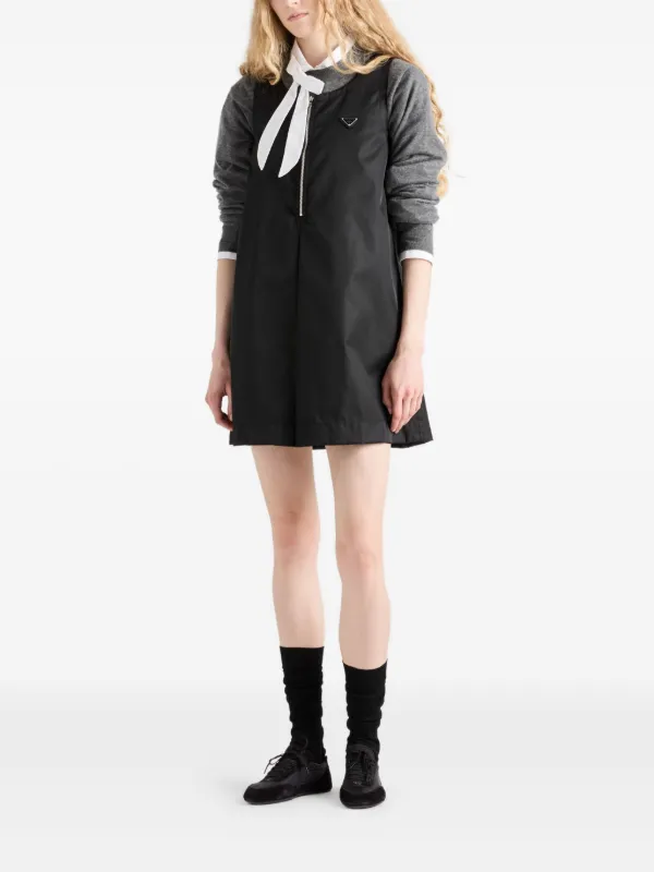 prada mini black dress pleat-detail half-zip | SIZE::7/8