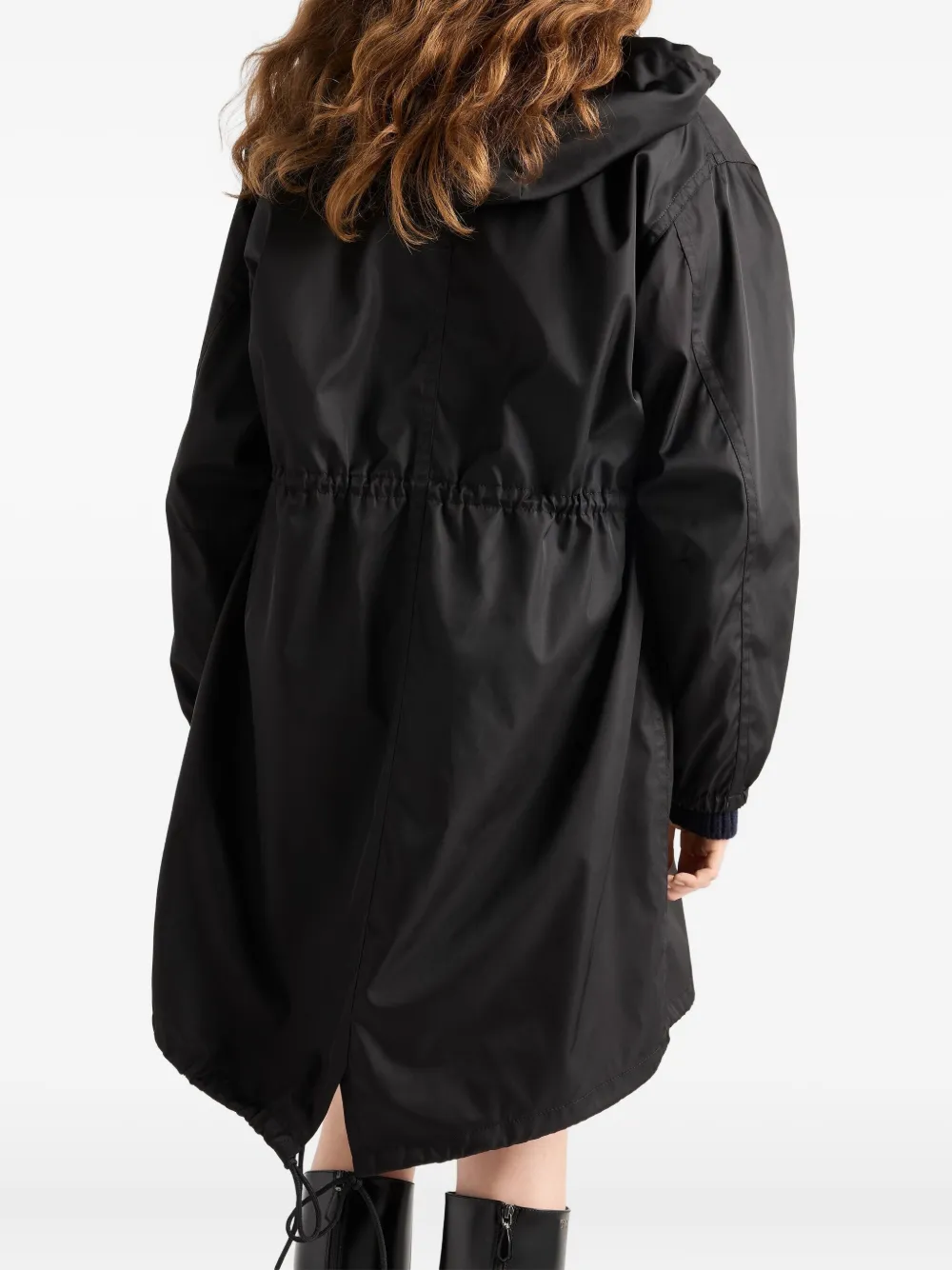 Prada Jas met capuchon en logoplakkaat Zwart