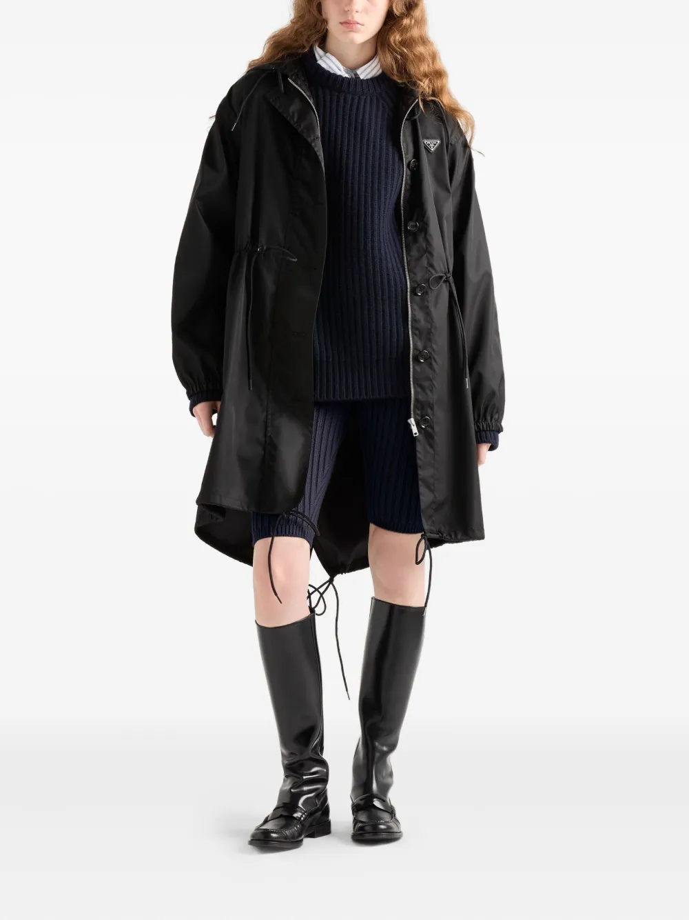 Prada Jas met capuchon en logoplakkaat Zwart