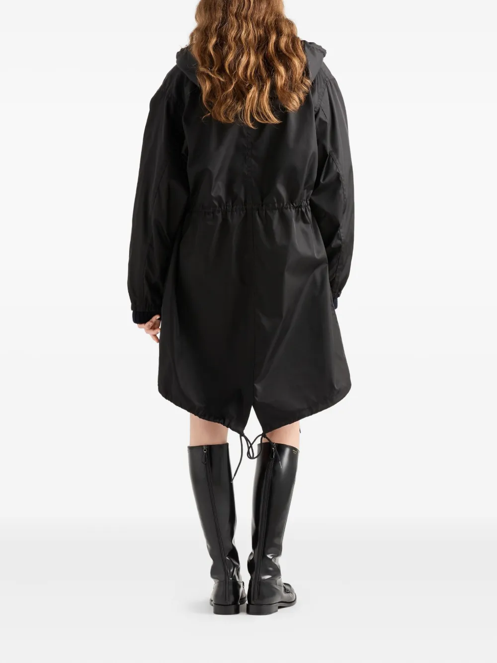 Prada Jas met capuchon en logoplakkaat Zwart