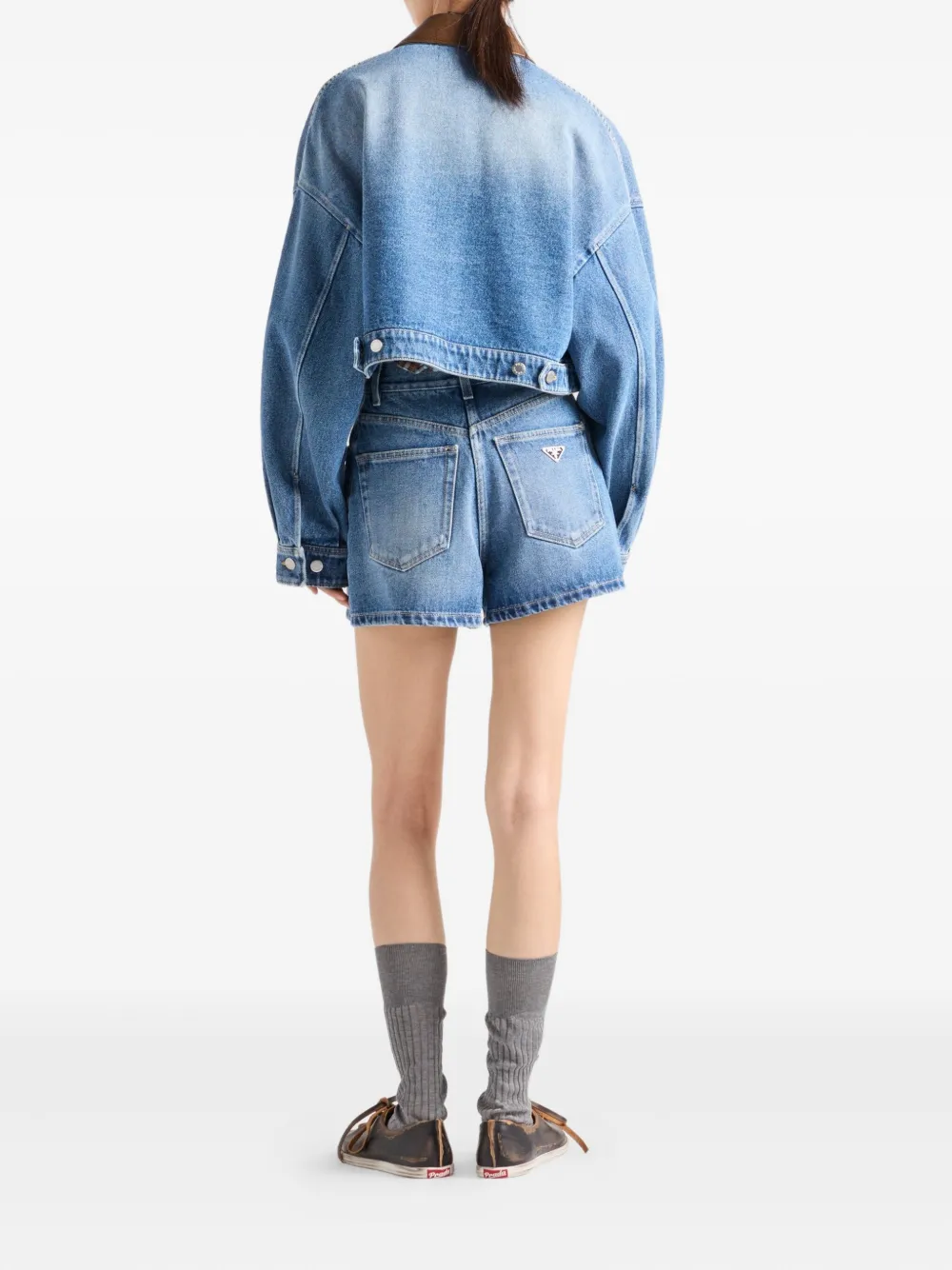 Prada high-rise patch-pocket denim shorts Blauw