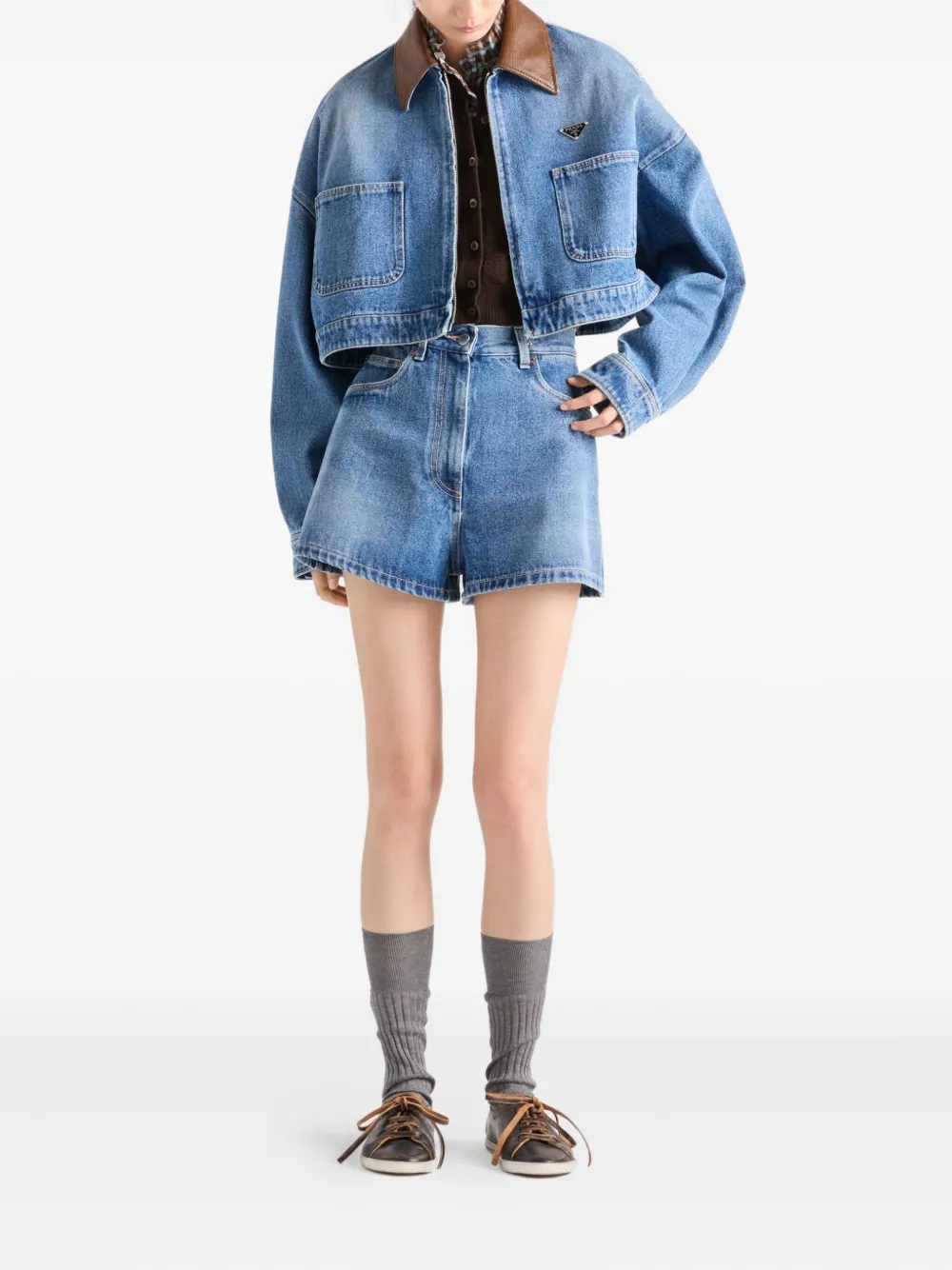 Prada high-rise patch-pocket denim shorts | Short Shorts | Image 2