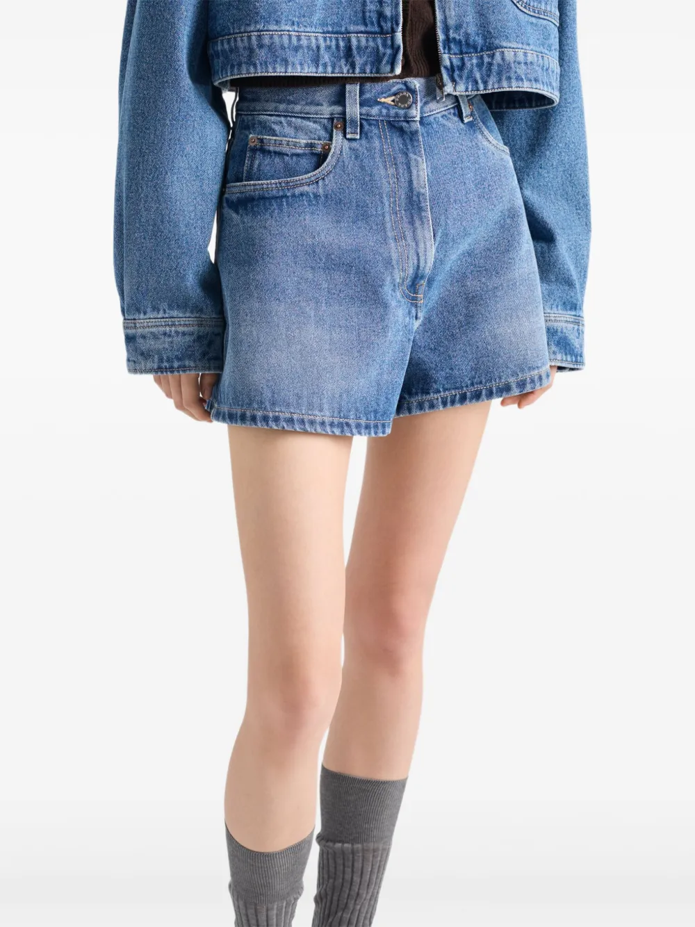 Prada high-rise patch-pocket denim shorts Blauw