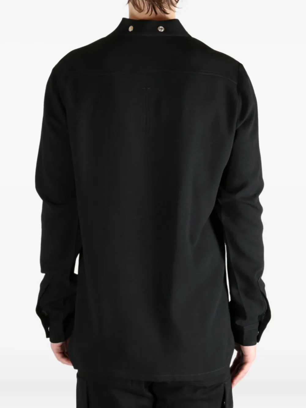 Rick Owens Mens Black Larry Fogpocket V-neck Relaxed-fit Woven-blend Shirt In Black