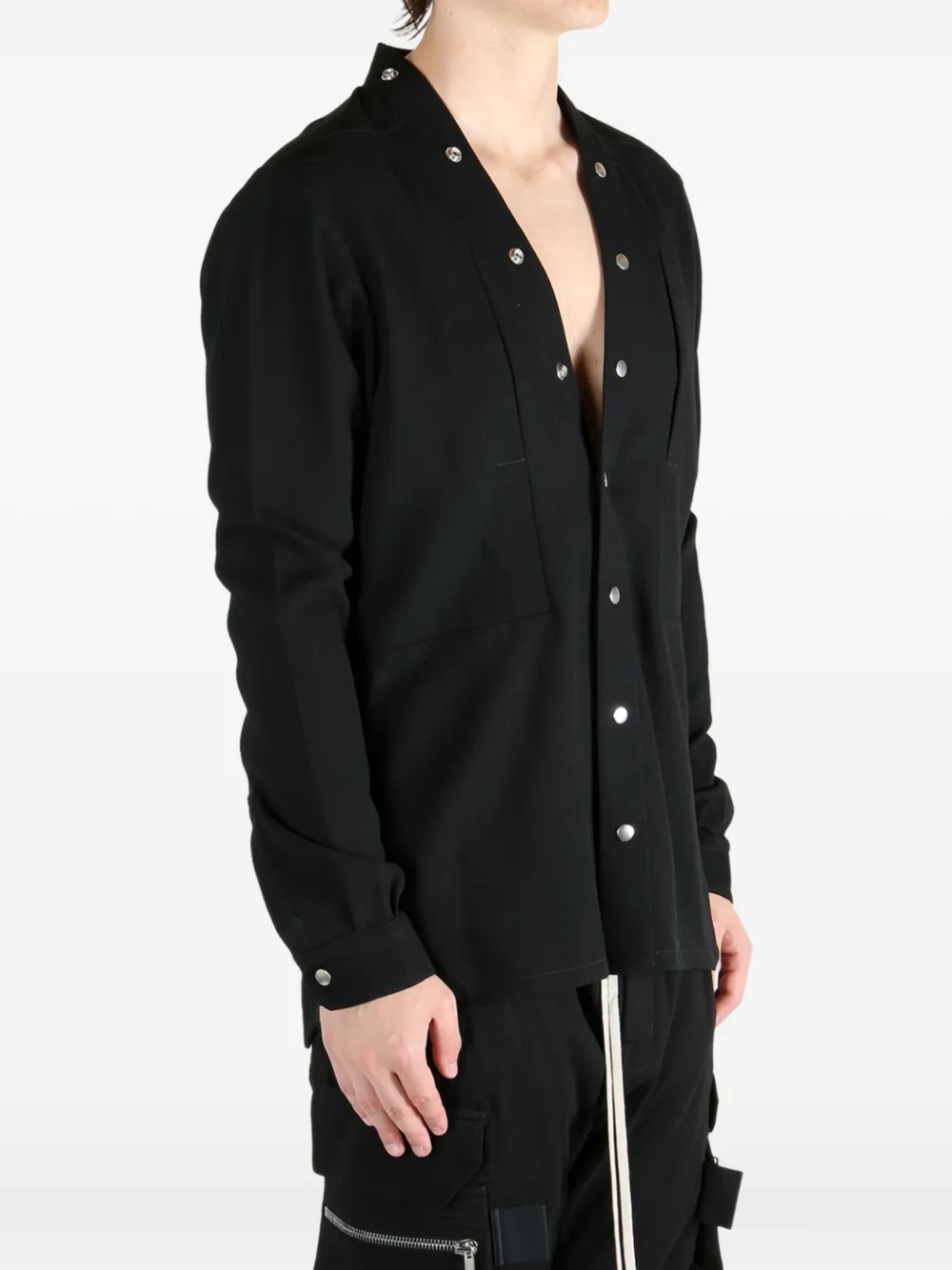 Rick Owens Mens Black Larry Fogpocket V-neck Relaxed-fit Woven-blend Shirt In Black