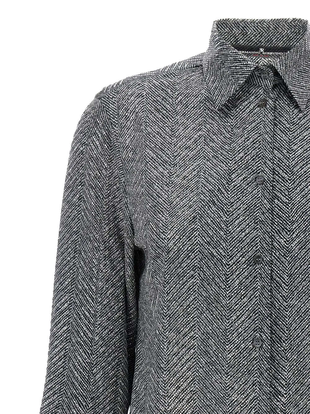 Ermanno Scervino Herringbone Shirt Adorned With Rhinestone Details