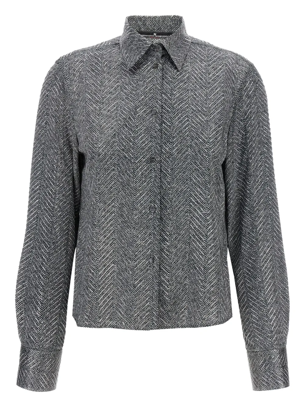 Ermanno Scervino Herringbone Shirt Adorned With Rhinestone Details