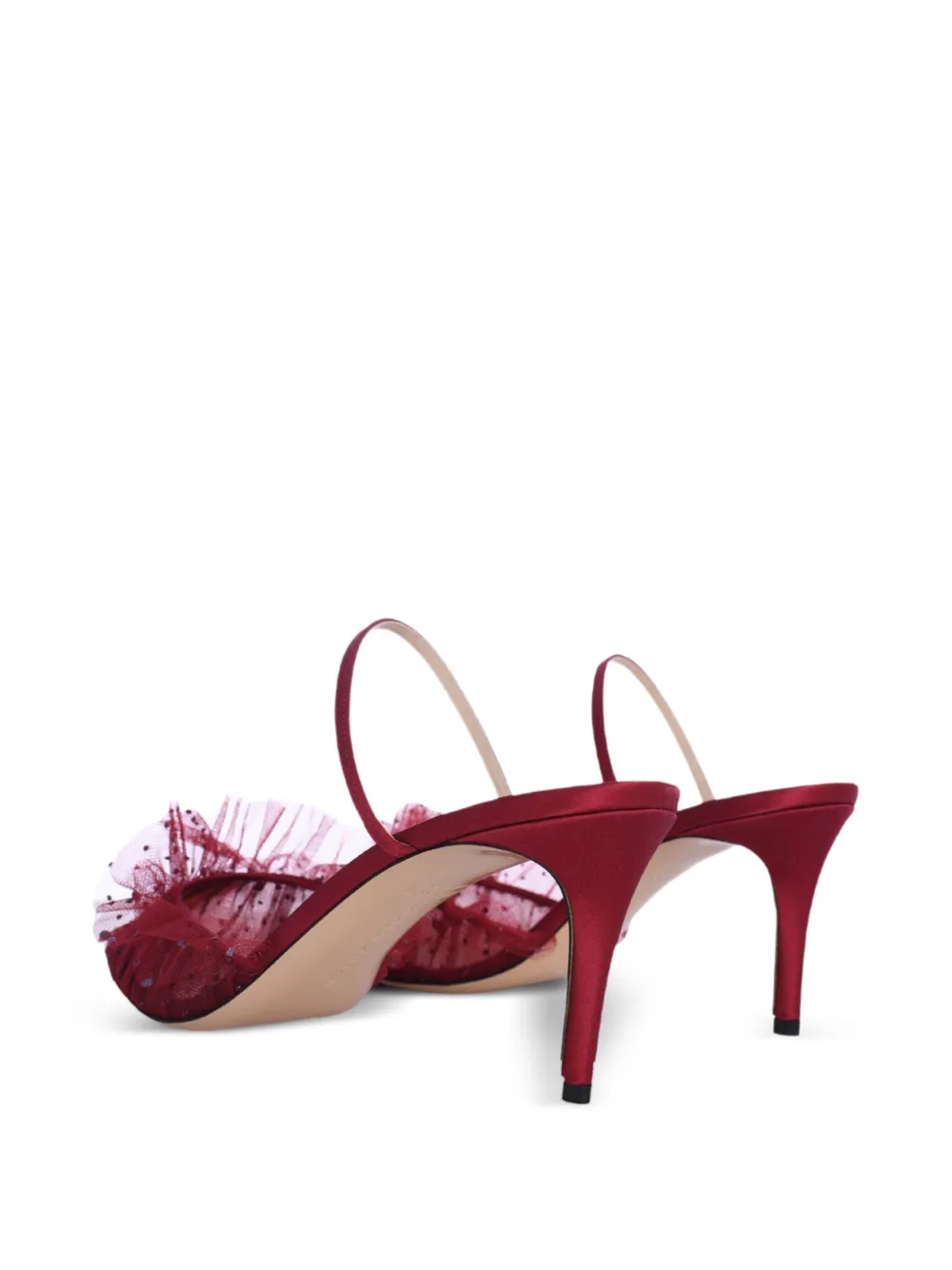 Andrea Wazen 75mm Franca ruffled mules Red