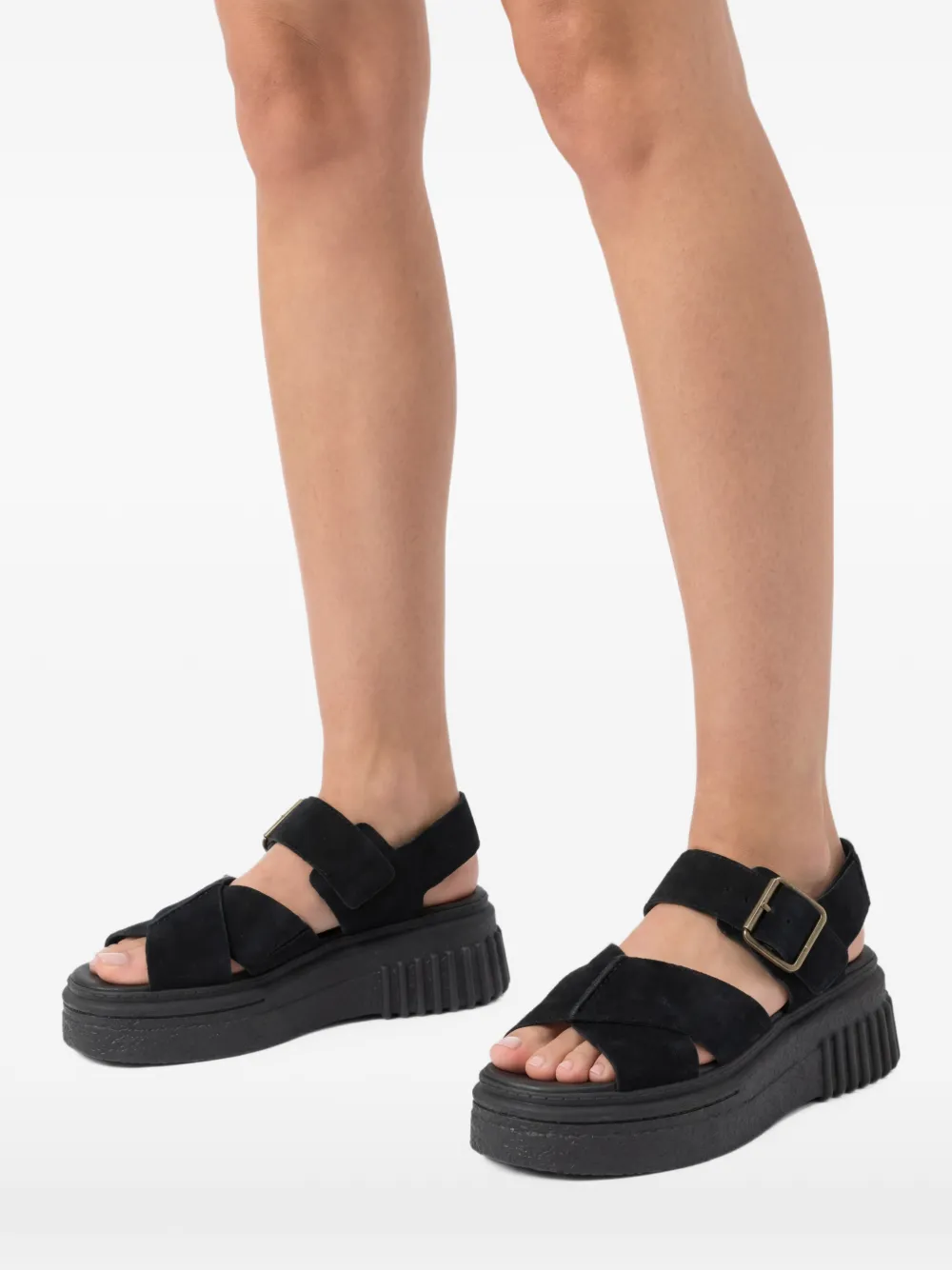 Clarks 50 mm Evamar sandalen met plateauzool en gespsluiting Zwart