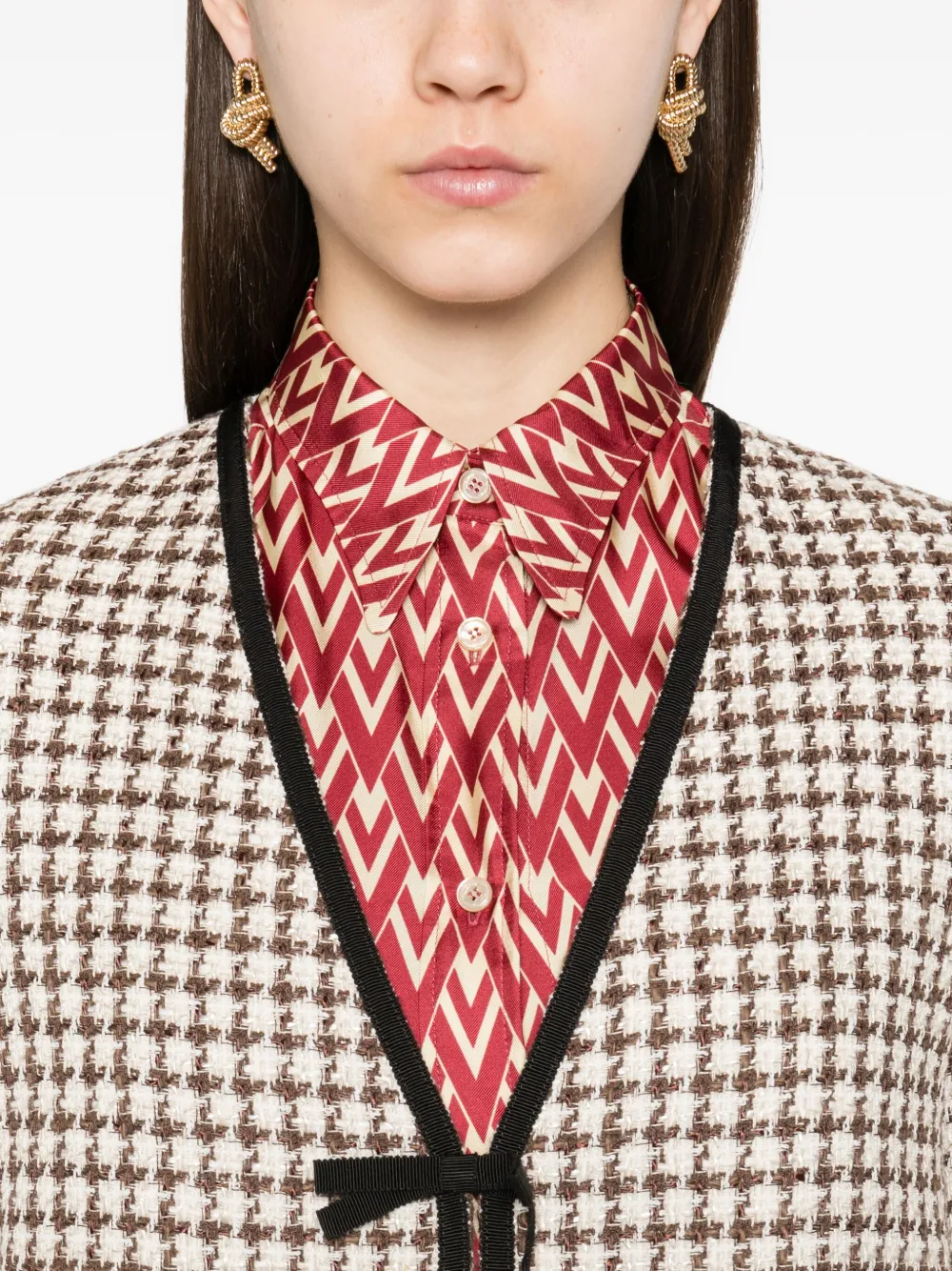 Valentino Garavani Tweed jack met pied-de-poule patroon Beige