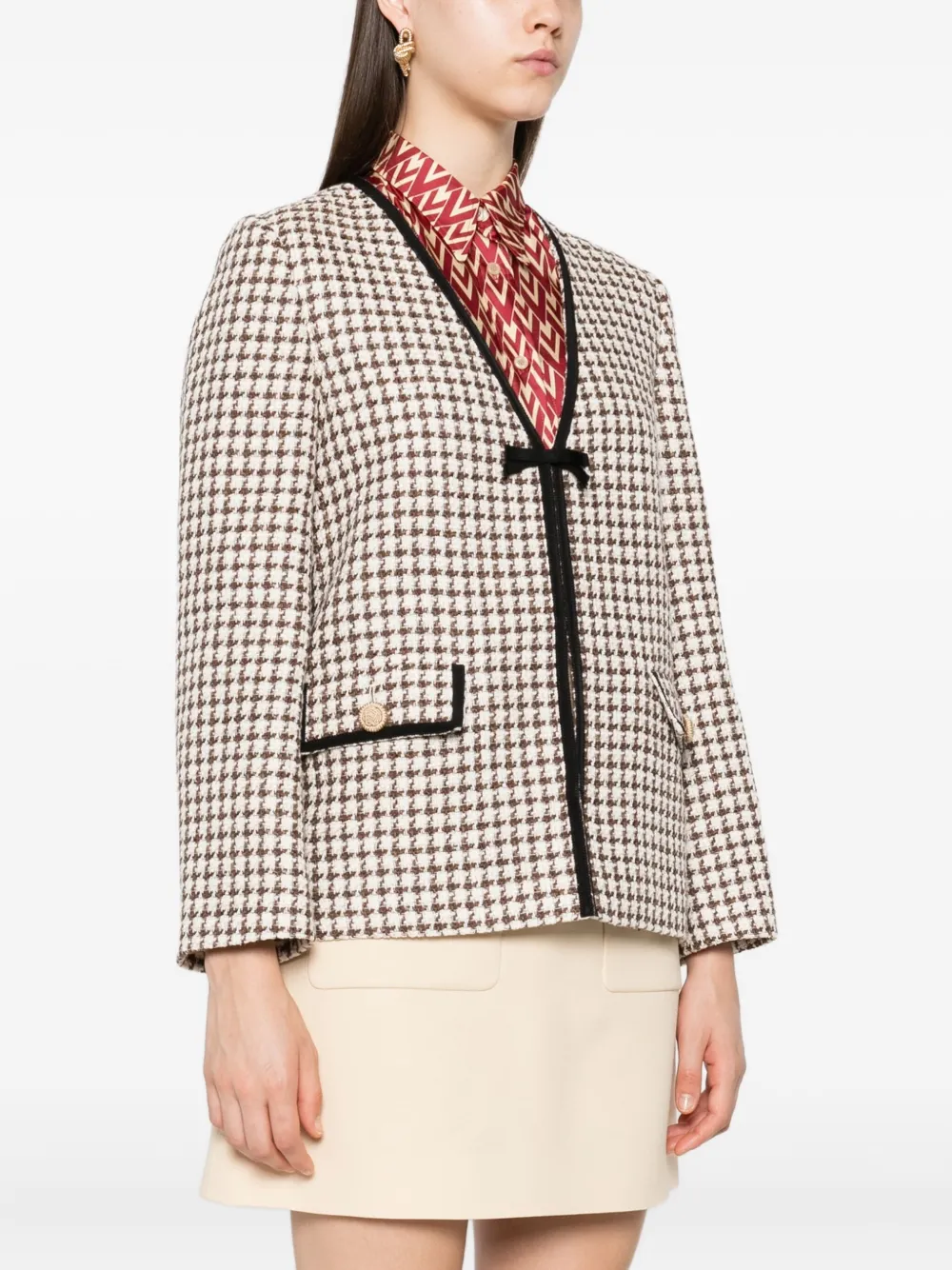 Valentino Garavani Tweed jack met pied-de-poule patroon Beige