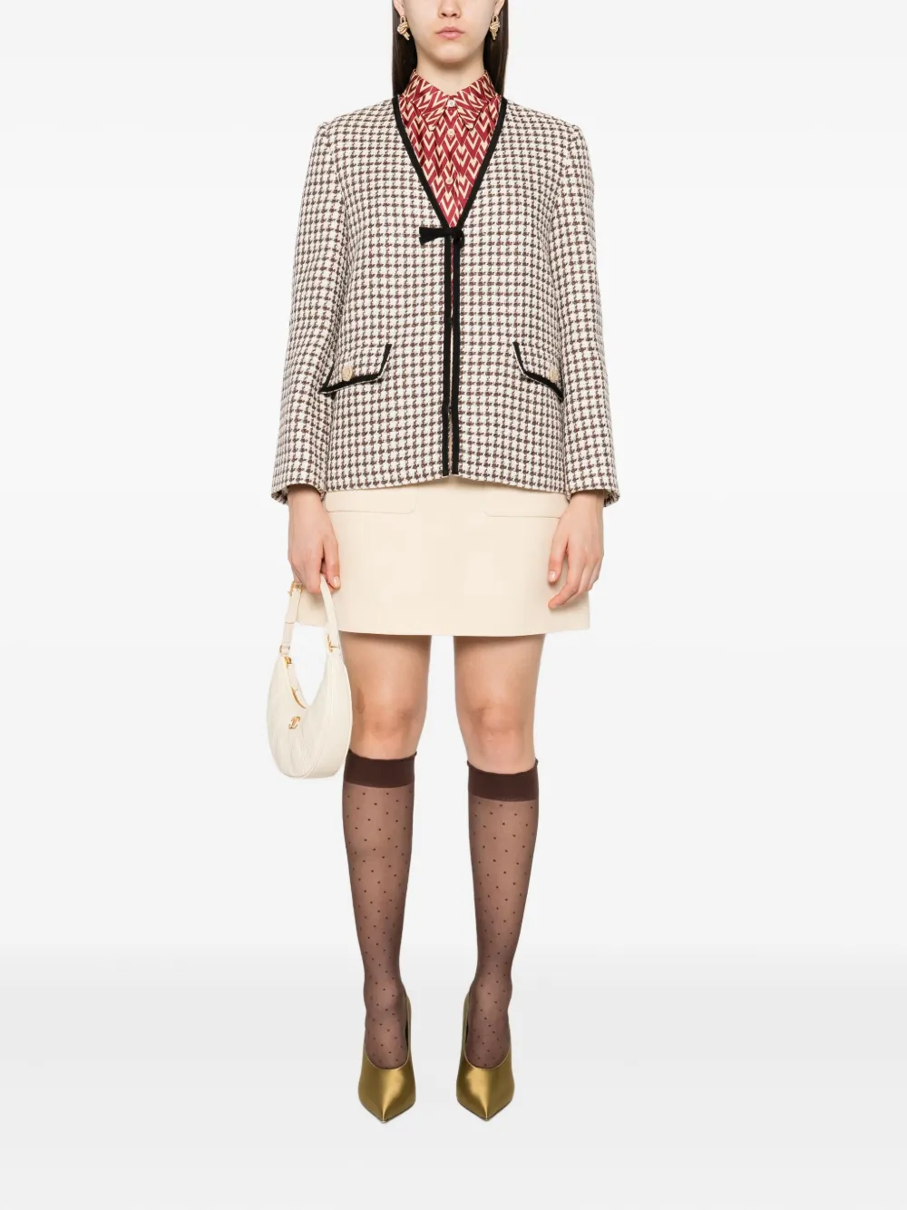 Valentino Garavani Tweed jack met pied-de-poule patroon Beige