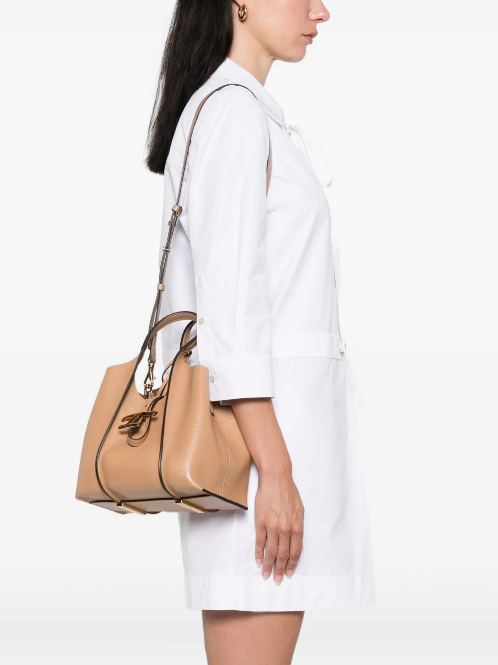 Tod's Kleine leren shopper met T-gesp Bruin