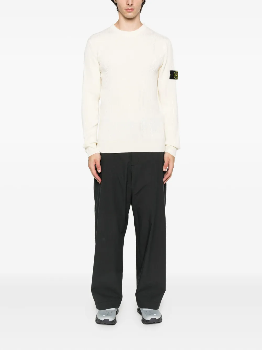 Stone Island Ribgebreide trui met logopatch Beige