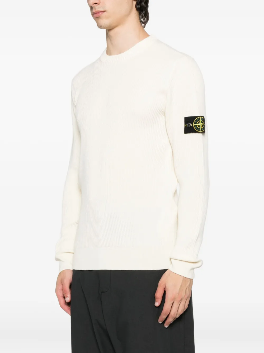 Stone Island Ribgebreide trui met logopatch Beige