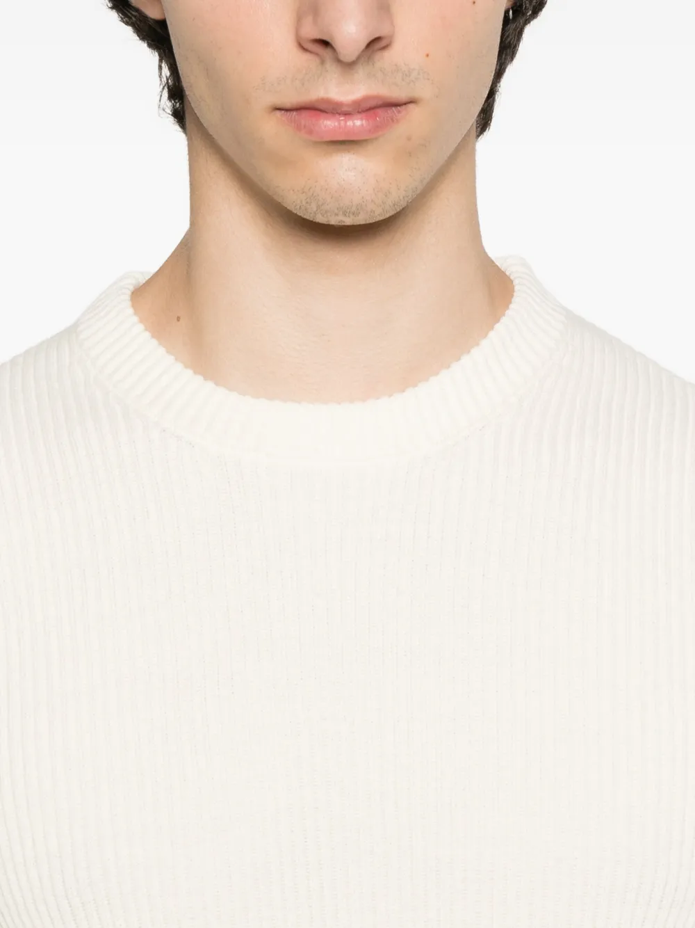 Stone Island Ribgebreide trui met logopatch Beige