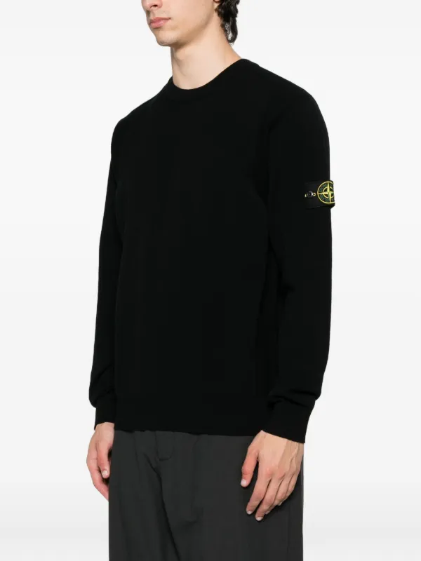 Crewneck Sweatshirt Gerippter Pullover Stone Island Pullover Grün Stone Island Pullover Mit Logo-Patch Schwarz FARFETCH AT