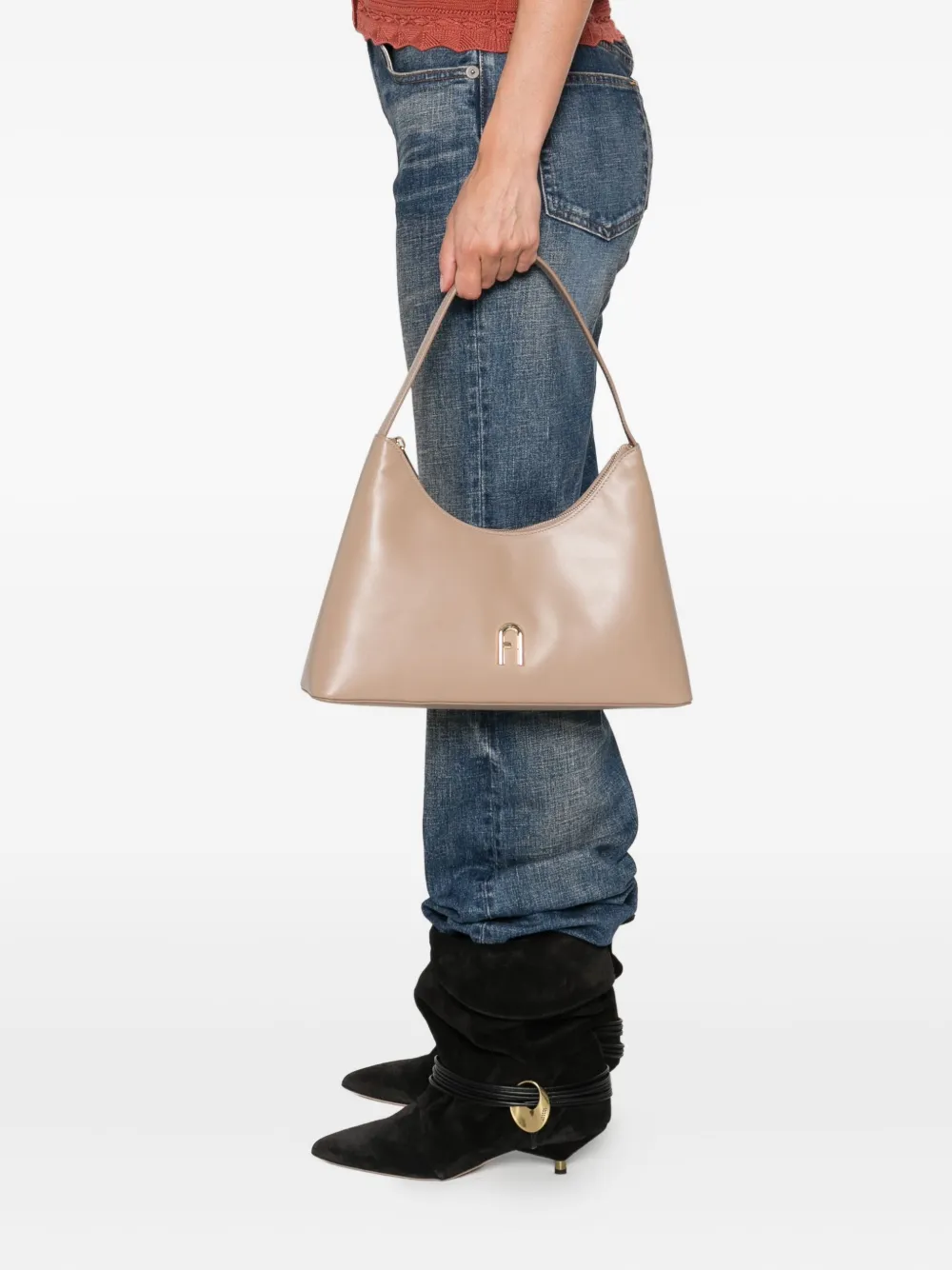 Furla Schoudertas met logoplakkaat Beige