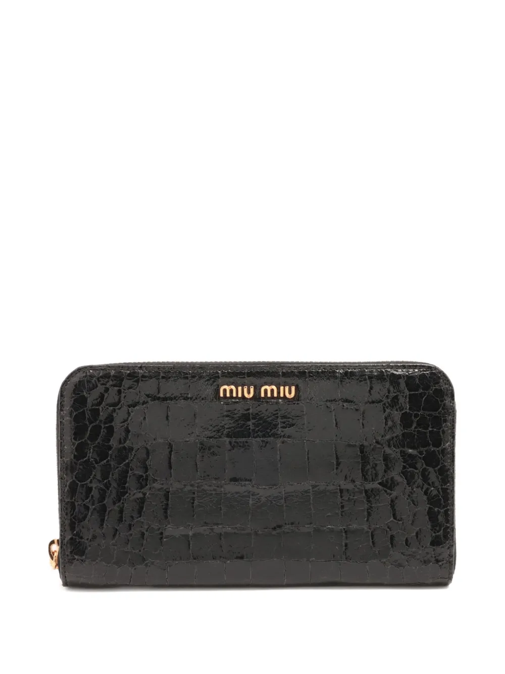 Miu Miu Pre-Owned crocodile-embossed leather zip wallet | Black | Image 1