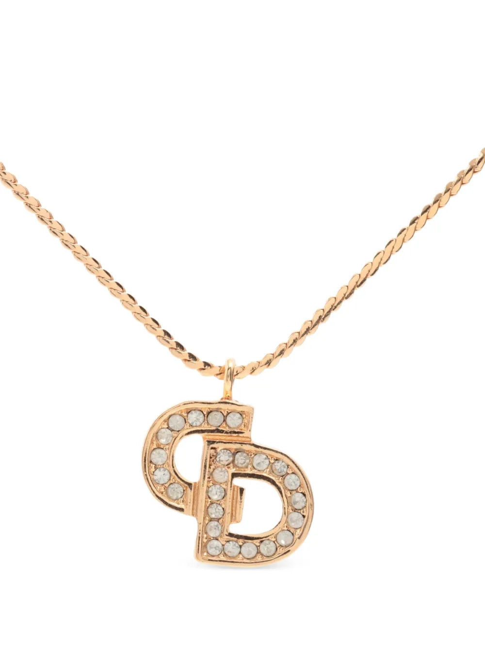 Christian Dior Pre-Owned rhinestone-embellished CD necklace | Gold | Image 1