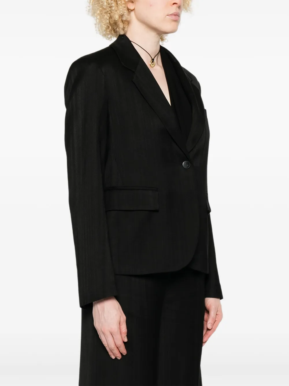 Forte Blazer met krijtstreep en enkele rij knopen Zwart