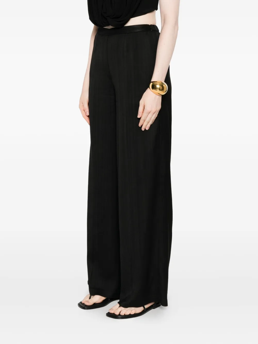 Forte Forte High-waisted Wide-leg Trousers In Soft Blue Fabric In Black