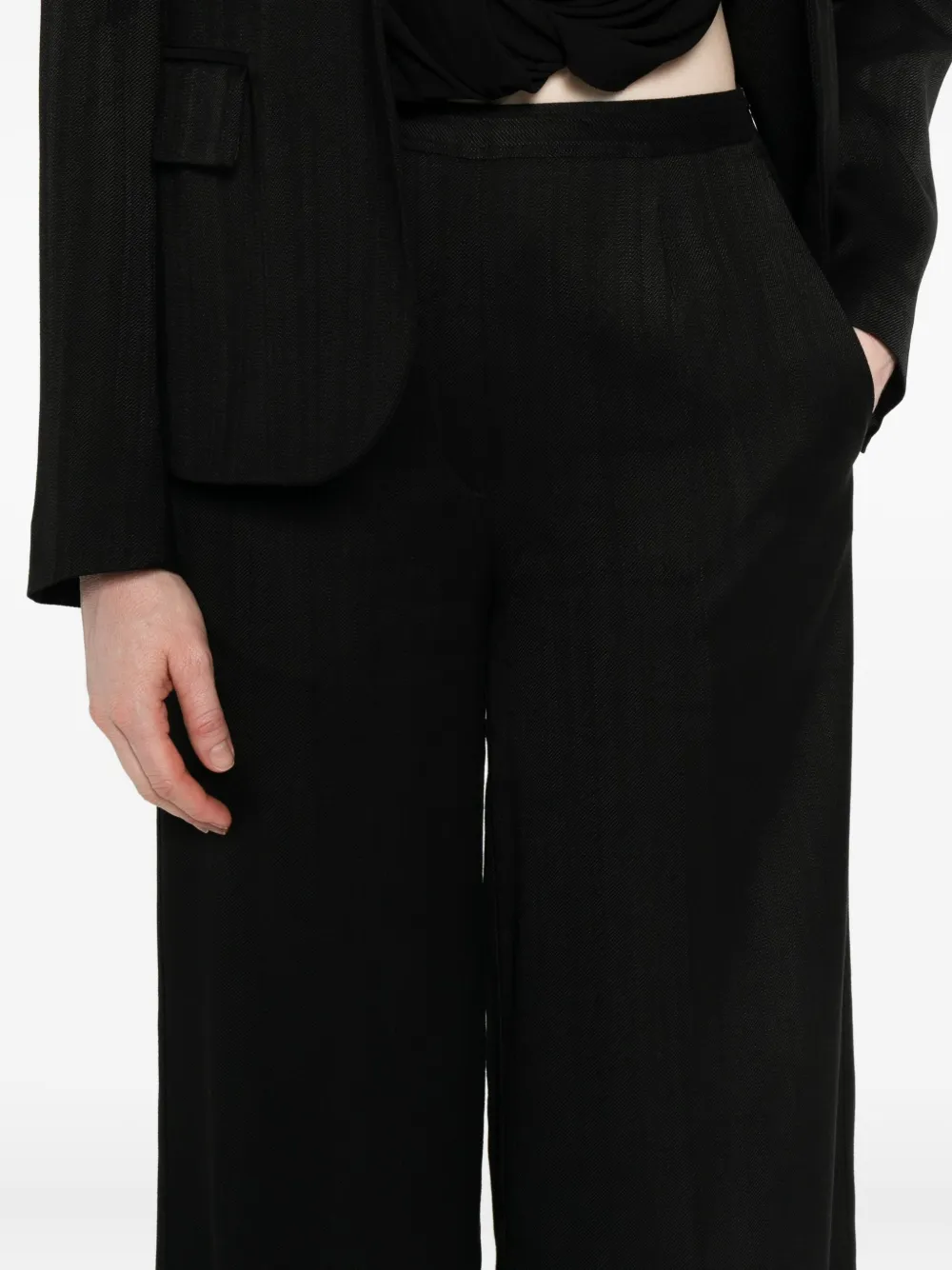 Forte Forte High-waisted Wide-leg Trousers In Soft Blue Fabric In Black