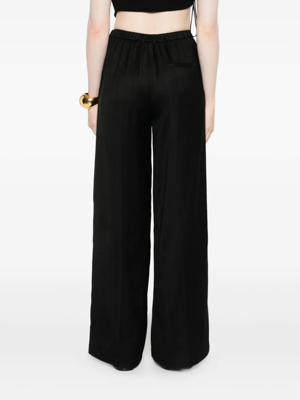 Forte Forte High-waisted Wide-leg Trousers In Soft Blue Fabric In Black