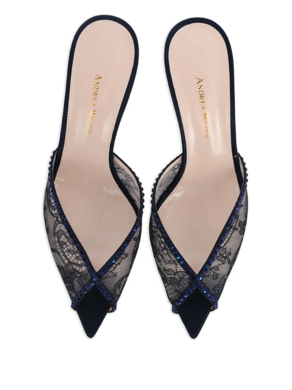 Andrea Wazen 75mm Katy lace-embellished mules Blue