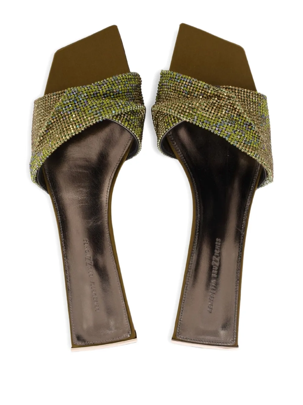 Benedetta Bruzziches Golrarda embellished square-toe slides Green