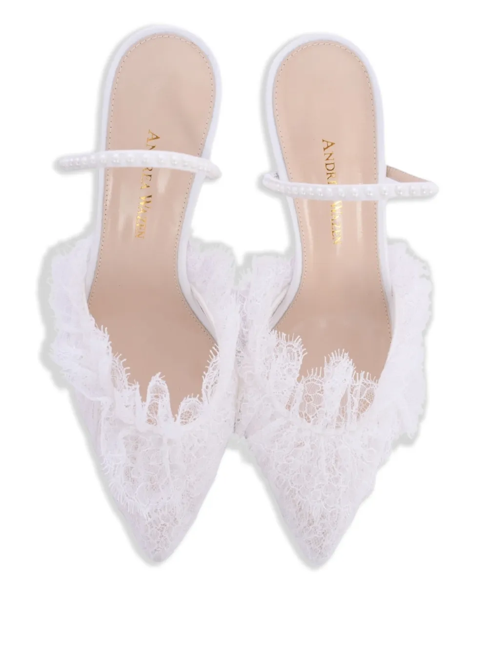 Andrea Wazen 75mm France lace mules White